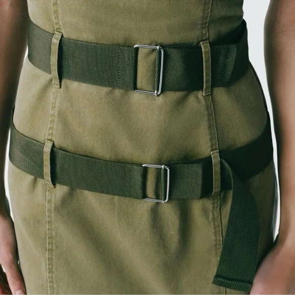 ZARA BELTED WAXED BLOGGERS FAMOUS GREEN DRESS - Picture 4 of 16